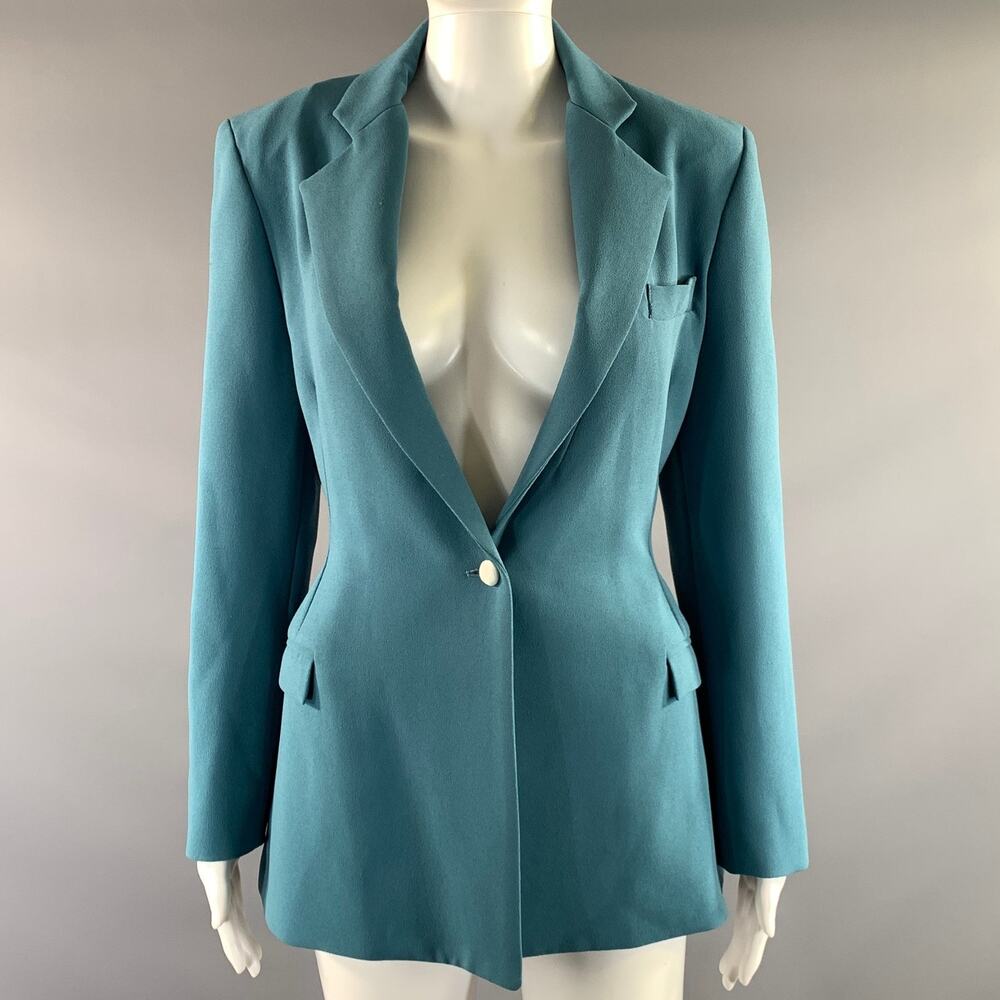EDELINE LEE Size 8 Blue Polyester Notch Lapel Jacket Blazer